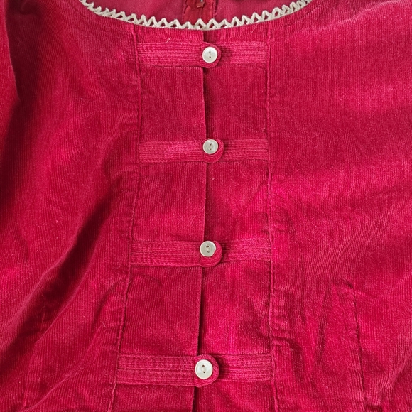 Vtg 90s Fads Womens Empire Waist Maxi Dress Wine Corduroy Sz 12 Crochet Trim NOS - Picture 10 of 12